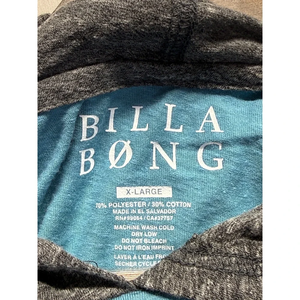Billabong Hoodie Mens XL Blue Heather‎ Charcoal Gray Colorblock Raglan Sleeve